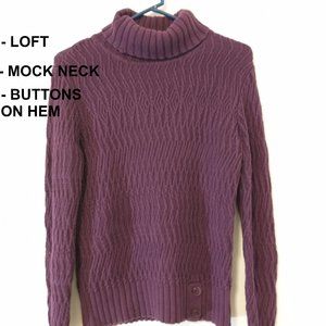*SOLD* LOFT Waffle Cowl Purple Turtleneck Knit Sweater. Size Small